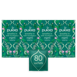 Pukka Herbs | Breathe In Organic Herbal Tea Box | Mint, Eucalyptus, Ginger, Honey | Perfect For Everyday Support | Caffeine Free | 4 Packs | 80 Plant