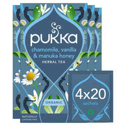 Pukka Herbs | Chamomile, Vanilla and Manuka Honey Organic Herbal Tea Box | Infusion With Licorice & Fennel | Perfect For Calming | Caffeine Free | 4
