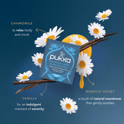 Pukka Herbs | Chamomile, Vanilla and Manuka Honey Organic Herbal Tea Box | Infusion With Licorice & Fennel | Perfect For Calming | Caffeine Free | 4