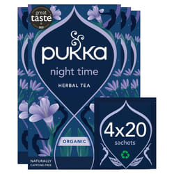 Pukka Herbs, Night Time Organic Herbal Sleep Tea Box, Chamomile, Lavender, Oat Flower, & Limeflower, Natural For Bedtime Relaxation, Caffeine Free, 4