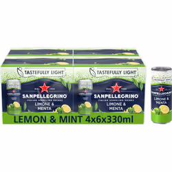 San Pellegrino Italian Sparkling Drinks Tastefully Light Sparkling Lemon & Mint Canned Soft Drink 24 Pack (4 Pack x 6 x 330 m ...
