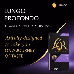 L'OR Espresso Lungo Profondo Coffee Pods x10 Intensity 8 (Pack of 10, Total 100 Capsules)