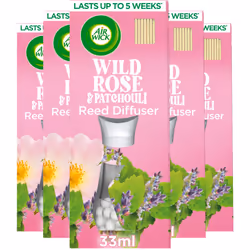Air Wick Air Freshener Reed Diffuser | Fragrance: Wild Rose and Patchouli | Room Air Freshener | Size: Pack of 5 x 33ml | Usa ...