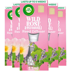 Air Wick Air Freshener Reed Diffuser | Fragrance: Wild Rose and Patchouli | Room Air Freshener | Size: Pack of 5 x 33ml | Usage: Lasts up to 4 weeks /