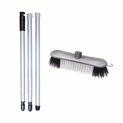 Addis Indoor Plastic Sweeping broom with Stiff Nylon bristles & 3pcs easy assemble Metal handle, Metallic Grey