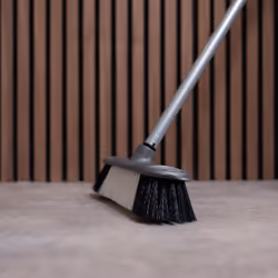 Addis Indoor Plastic Sweeping broom with Stiff Nylon bristles & 3pcs easy assemble Metal handle, Metallic Grey