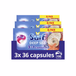 Surf 3 in 1 Deep Sea Laundry Washing Detergent Capsules 108 washes (3x 36 capsules) joy-infused fragrance with natural essent ...