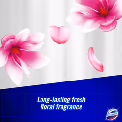 Domestos Power Foam Floral Burst Toilet & Bathroom Cleaner Spray sprays upside down & eliminates 99.99% of germs* for cleaning inside the toilet &