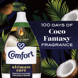 Comfort Ultimate Care Coco Fantasy Ultra-Concentrated Fabric Conditioner bottle made of 100% recycled plastic* for complete clothes protection 6x 870