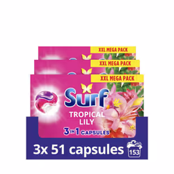 Surf 3 in 1 Tropical Lily Laundry Washing Detergent Capsules 153 washes (3x 51 capsules) joy-infused fragrance with natural e ...