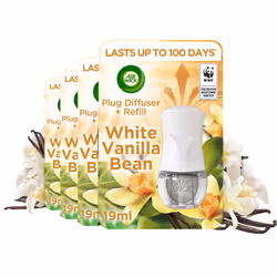 Airwick Plug in Diffuser Kit, White Vanilla Bean, Pack 4 x Kits, 1 Device & 1 Refill, Long Lasting Fragrance, Lasts up to 400 ...