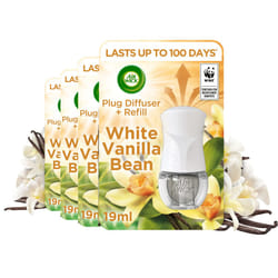 Airwick Plug in Diffuser Kit, White Vanilla Bean, Pack 4 x Kits, 1 Device & 1 Refill, Long Lasting Fragrance, Lasts up to 400 days, Plug in Air
