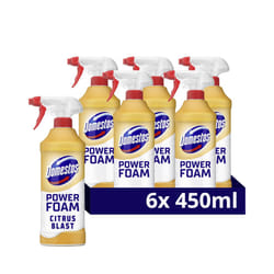 Domestos Power Foam Citrus Blast Upside Down Spray bleach-free toilet & bathroom cleaner eliminates 99.99%* of germs 6x 450 ml