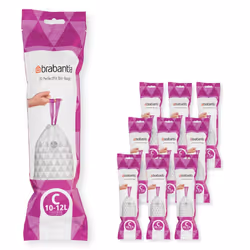 Brabantia 137983 PerfectFit Bin Liners Multipack (Size C/10-12 Litre) Thick Plastic Trash Bags with Tie Tape Drawstring Handl ...