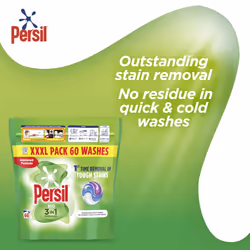 Persil Bio 3 in 1 Washing Capsules 1st time removal of tough stains outstanding stain removal in quick & cold washes 60 washes
