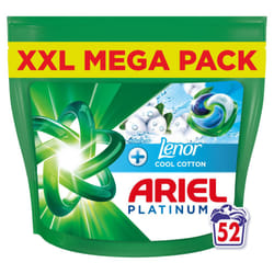 Ariel Platinum PODS?, Washing Liquid Laundry Detergent Capsules 52 Washes, +Touch of Lenor Cool Cotton, 7-Day Long-Lasting Freshness