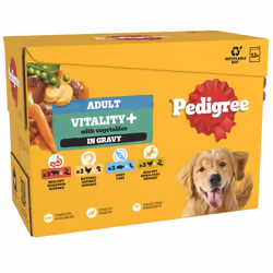 PEDIGREE Adult Dog Food Pouches Vitality+ Chunks in Gravy 48 x 85 g Multipack