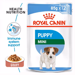 ROYAL CANIN Mini Puppy Food in Gravy x12 (85g) & Calming Treats. Donut Plush Squeaky Puppy Toy