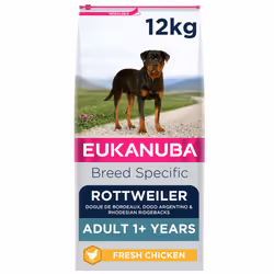 Eukanuba Complete Dry Dog Food for Adult Rottweiler Breed Types with Fresh Chicken 12 kg, Packaging may vary