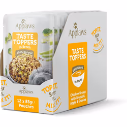 Applaws Taste Toppers 100% Natural Wet Dog Food Topper, Chicken and Vegetables in Broth Pouch (12 x 85g Pouches)