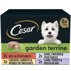 Cesar Garden Terrine Adult Wet Dog Food, Mixed Selection in Loaf, Garnished with Garden Vegetables, 8 x 150 g Trays (Pack of 3)