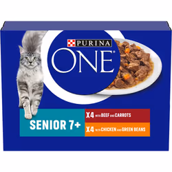 Purina One Senior 7+ Wet Cat Food Chicken and Beef 8x85G, Pack of 5