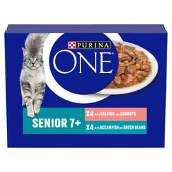 Purina ONE Senior 7+ Wet Cat Food Salmon and Ocean Fish 8x85G, Pack of 5
