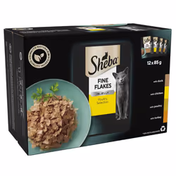 Sheba Fine Flakes in Jelly ? Poultry Collection ? Wet Cat Food Pouches for Adult Cats ? 48 x 85 g Pack