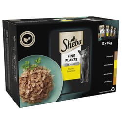 Sheba Fine Flakes in Jelly ? Poultry Collection ? Wet Cat Food Pouches for Adult Cats ? 48 x 85 g Pack