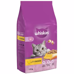 Whiskas 7+ Senior Chicken 4 x 1.9 kg Bags, Senior Dry Cat Food
