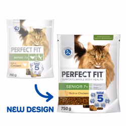Perfect Fit Senior 7+ Complete Dry Cat Food for Senior Cats Aged 7+ Years, Rich in Chicken, 4 Bags (750 g)