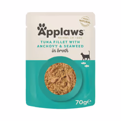 Applaws 100% Natural Wet Cat Food, Tuna Fillet with Anchovy in Broth, Pack of 12 x 70g Pouches