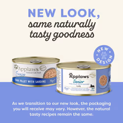 Applaws Natural Senior Wet Cat Food, Tuna with Sardines in a Soft Mousse 70g Tin(Pack of 24 x 70g Tins)