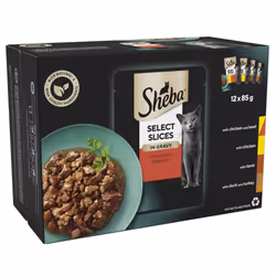 Sheba Select Slices in Gravy 48 Pouches, Adult Wet Cat Food, Succulent Selection, Pack of 4 (12 x 85 g)
