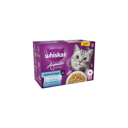 WHISKAS Cat Pouches Aromatic Seafood in Gravy 4x 12x85g ? Delicious Wet Cat Food with Seafood Flavor