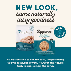 Applaws Natural Adult Wet Cat Food, Tuna Fillet with Mackerel in Jelly 70 g Pouch (Pack of 16)