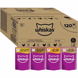 WHISKAS - 7+ Senior Wet Cat Food Pouches - 120 x 85 g - In Jelly - Bulk Cat Food Megapack - 120 Pouches
