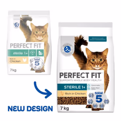 Perfect Fit Sterile Adult 1+ Complete Dry Cat Food for Adult Cats Aged 1+ Years, Rich in Chicken, 1 Bag (7 kg)
