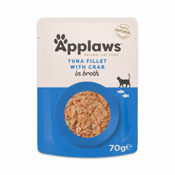 Applaws 100% Natural Adult Wet Cat Food, Tuna Fillet with Crab in Broth 70g Pouch (12 x 70 g Pouches)