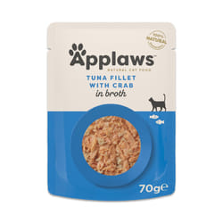 Applaws 100% Natural Adult Wet Cat Food, Tuna Fillet with Crab in Broth 70g Pouch (12 x 70 g Pouches)