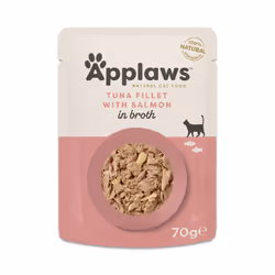 Applaws 100% Natural Adult Wet Cat Food, Tuna Fillet with Salmon in Broth 70g Pouch (12 x 70g Pouches)