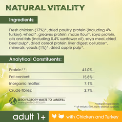 Perfect Fit Natural Vitality Dry Cat Food Adult 1+ - Complete Dry Food for Adult Cats from 1 Year Old, Rich in Chicken and Turkey ? 6 kg (Pack of 1)