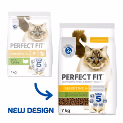 Perfect Fit Sensitive Adult 1+ Complete Dry Cat Food for Adult Cats Aged 1+ Years, Rich in Turkey, 1 Bag (7 kg)