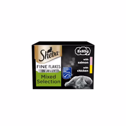 Sheba Fine Flakes Cat Food Tray Collection with Salmon & Chicken in Jelly 8x85g