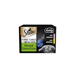 Sheba Fine Flakes Cat Food Tray Collection with Salmon & Chicken in Jelly 8x85g