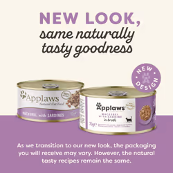 Applaws 100% Natural Wet Cat Food Tins, Mackerl with Sardine in Broth 70 g for Adult Cats (24 x 70 g Tins)