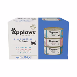 Applaws 100% Natural Wet Cat Food, Multipack Fish Selection in Broth 156 g Tin (Pack of 12)