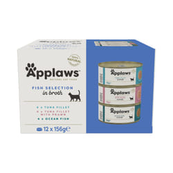 Applaws 100% Natural Wet Cat Food, Multipack Fish Selection in Broth 156 g Tin (Pack of 12)
