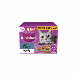 Whiskas Tasty Duo 1+ Surf & Turf in Jelly 40x85g Pouches, Adult Cat Food