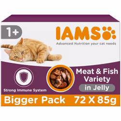 IAMS Delights Complete Wet Cat Food for Adult 1+ Cats Meat and Fish Variety in Jelly Multipack 72 x 85 g Pouches